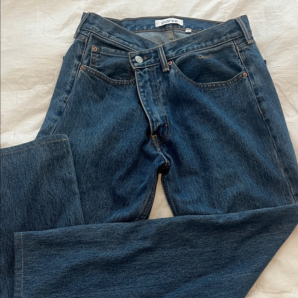 Parke women’s Slim Straight Jeans in Dark Blue